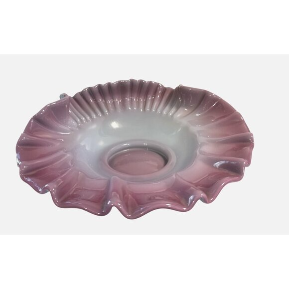 Fenton Lilac Turquoise Cased Glass Shell Shaped Bowl Scallop Ruffle Bridal - Picture 4 of 11